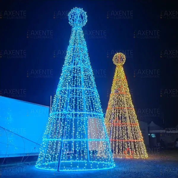 Alberi stilizzati luminosi blu e giallo per Natale